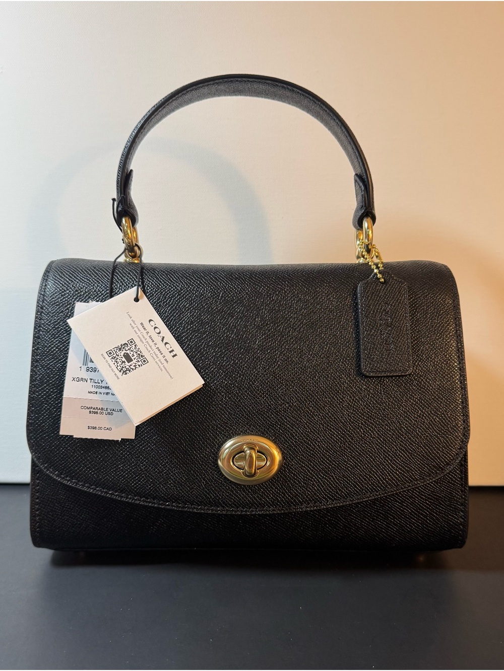 Coach Black Leather Tilly Top Handle Satchel